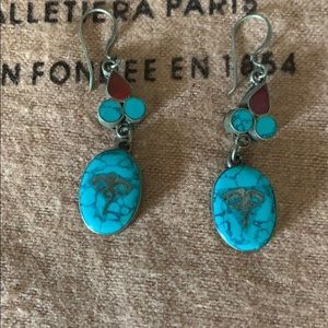 Turquoise and coral earrings